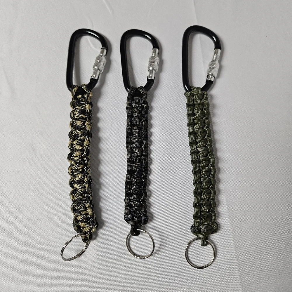 Paracord Keychain Set with Carabiner -‎ Black, Green, Tan